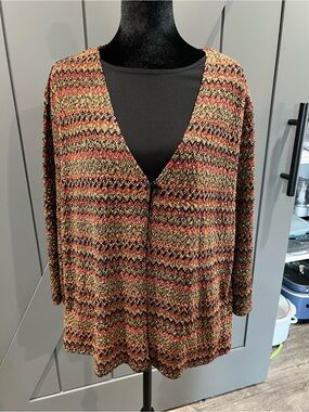 Notations Multicolor Chevron Knit Cardigan - Rust, Olive, Black